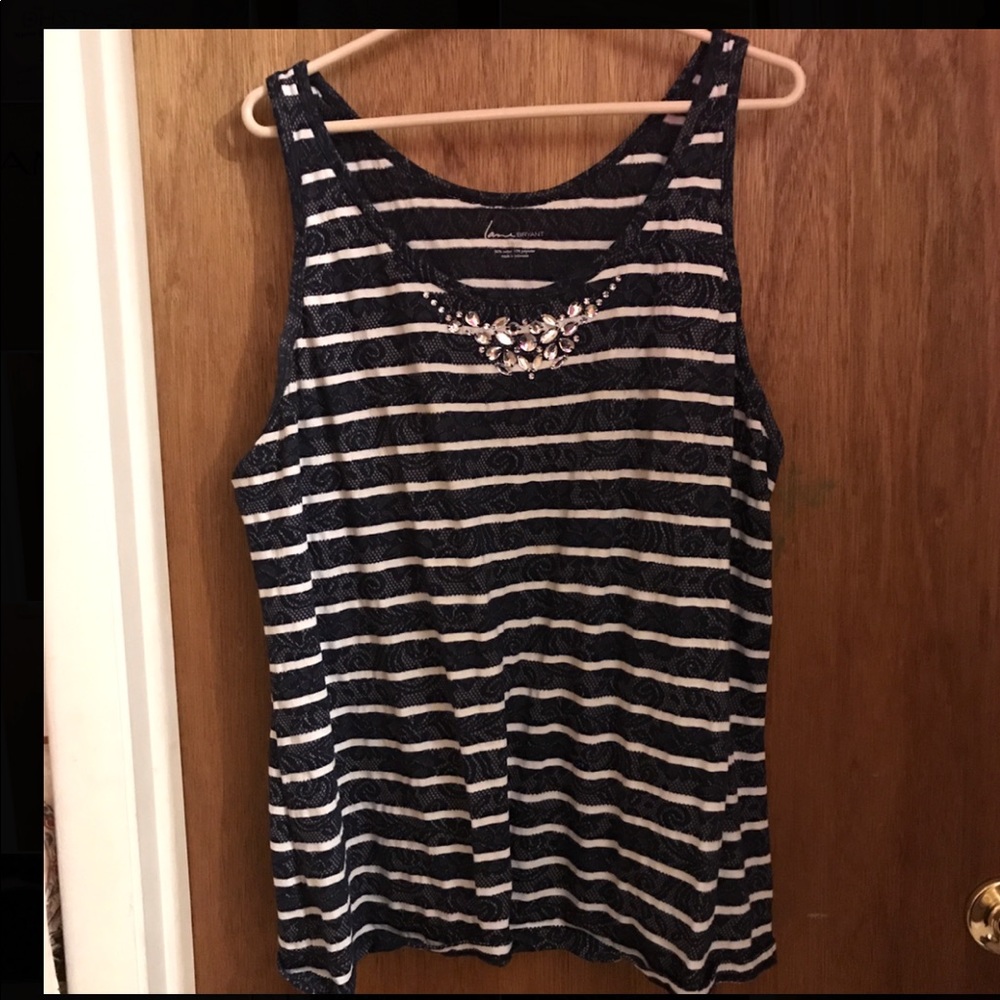 Lane Bryant navy blue striped tank top